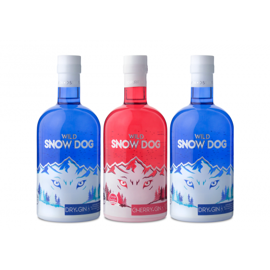 Pack 2 garrafas Wild Snow Dog Dry Gin + 1 garrafa Wild Snow Dog Cherry Gin