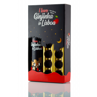 I Love Ginjinha de Lisboa - Conjunto garrafa de 500ml c/ 12 copos de chocolate